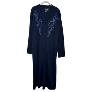 Saint Tropez West Women’s Long Sleeve Embroidered Button Front Long Dress SZ XL